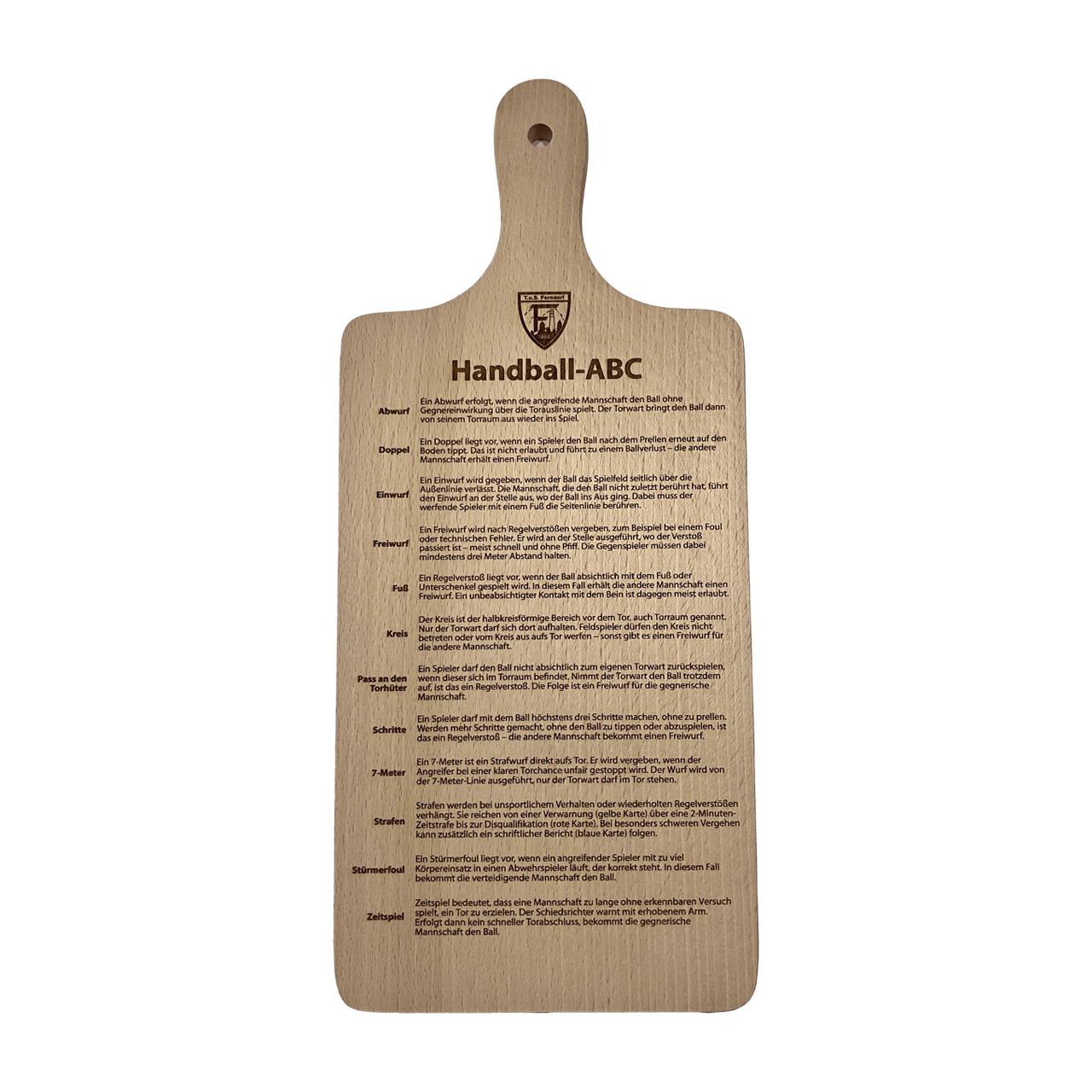 TuS Ferndorf Holzbrett mit Griff - Handball ABC